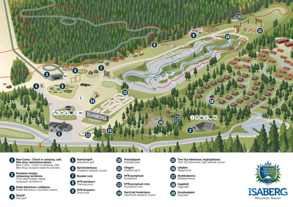 Isaberg Arena karta Teknikområde Freestylepark Pumptrack Hinderbana